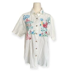 Embroidered White Button Down Shirt